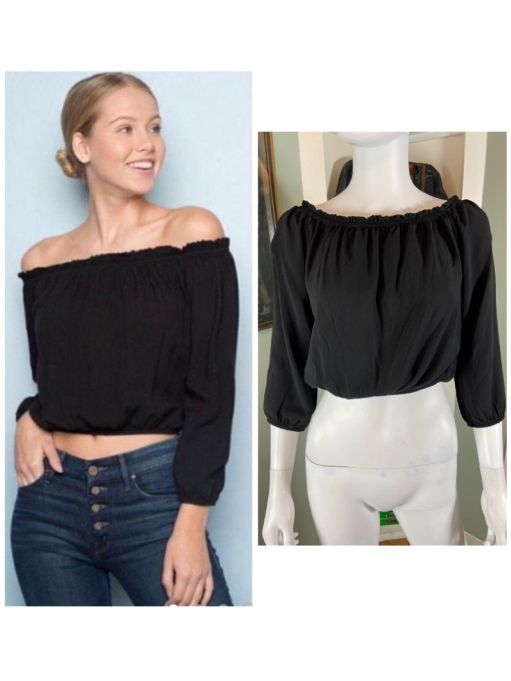 Brandy Melville Black Off-the-Shoulder Cropped Top Small S
